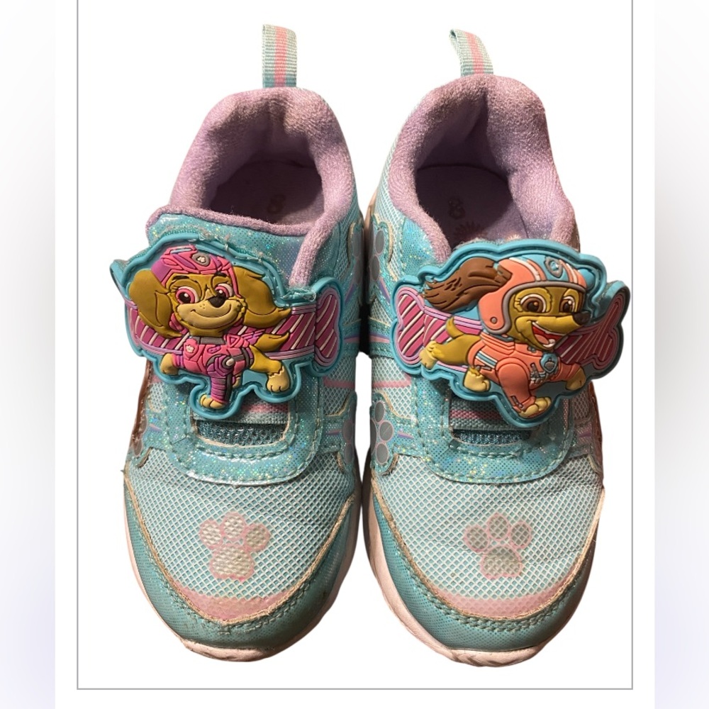 Paw Patrol Blue and Pink Sneakers with hook and loop Straps. Girls size 8